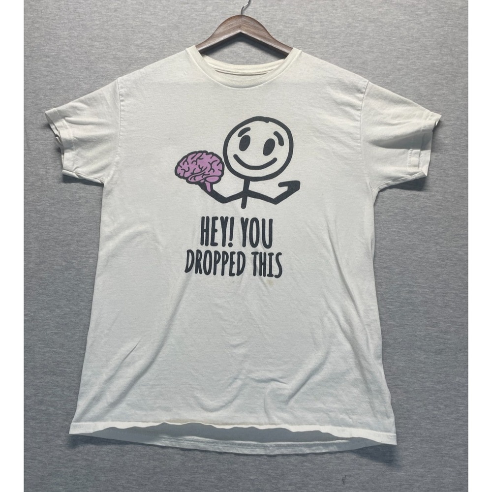 DOM Hey! You Dropped This T-Shirt Mens M White Stick Figure Holding a Pink Brain